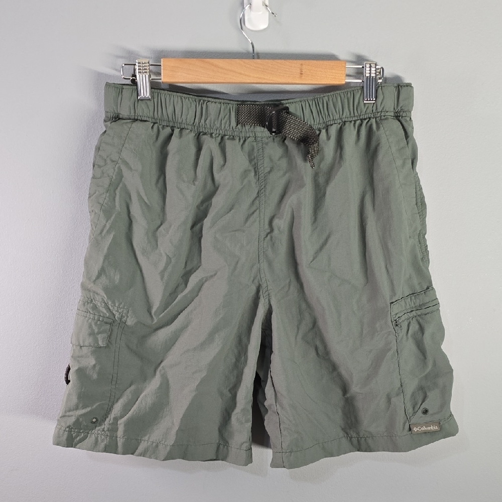 Columbia Cargo Shorts Men's Sz Medium Olive Green Cargo W/ Web Belt Packable Y2k